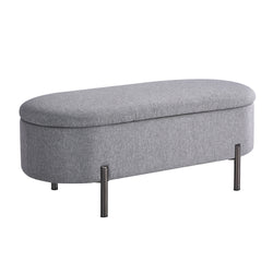 Storage Ottoman Bench Oval Blanket Linen Grey