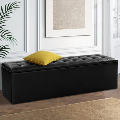 Storage Ottoman Blanket Box 140Cm Leather Black
