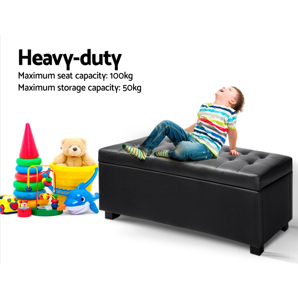 Storage Ottoman Blanket Box 97Cm Leather Black
