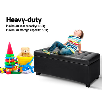 Storage Ottoman Blanket Box 97Cm Leather Black
