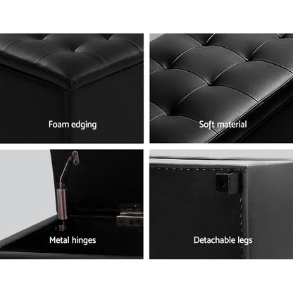 Storage Ottoman Blanket Box 97Cm Leather Black
