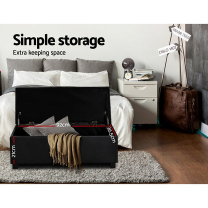 Storage Ottoman Blanket Box 97Cm Leather Black