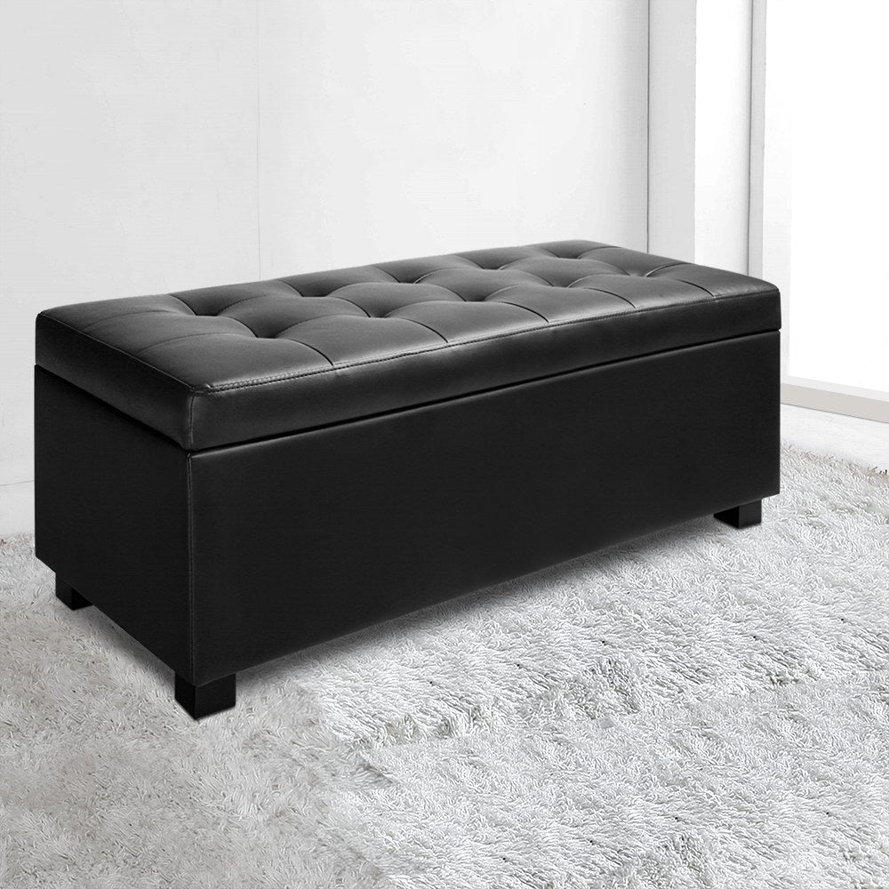 Storage Ottoman Blanket Box 97Cm Leather Black