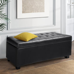 Storage Ottoman Blanket Box 97Cm Leather Black