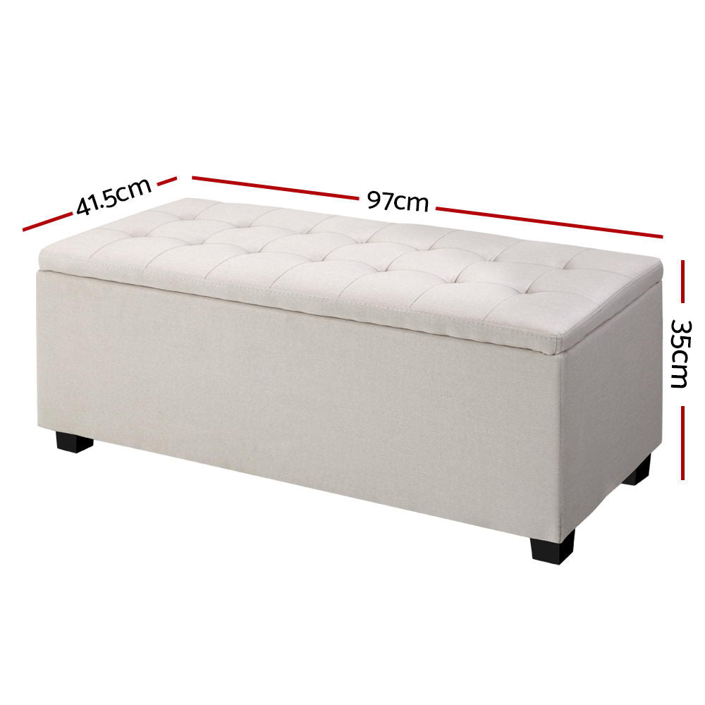 Storage Ottoman Blanket Box 97Cm Linen Beige