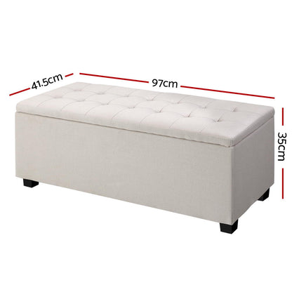 Storage Ottoman Blanket Box 97Cm Linen Beige