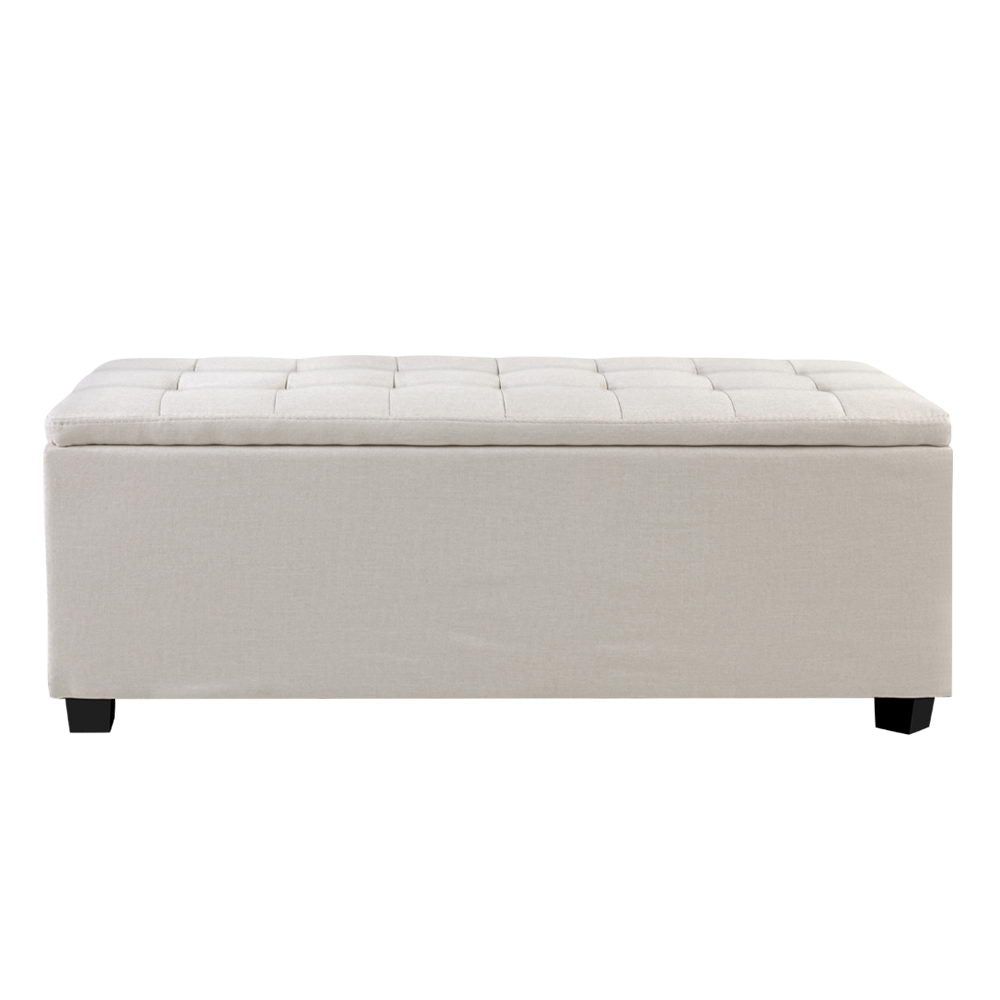Storage Ottoman Blanket Box 97Cm Linen Beige