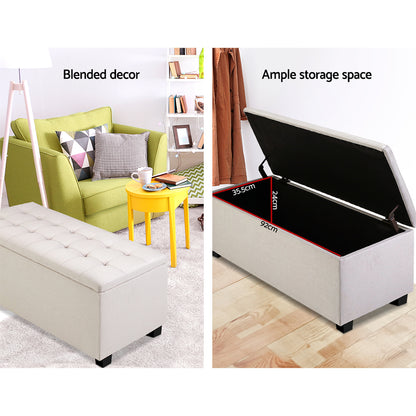 Storage Ottoman Blanket Box 97Cm Linen Beige