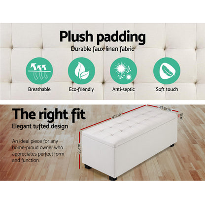 Storage Ottoman Blanket Box 97Cm Linen Beige