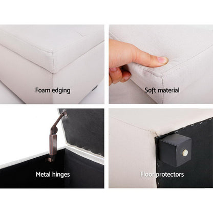 Storage Ottoman Blanket Box 97Cm Linen Beige