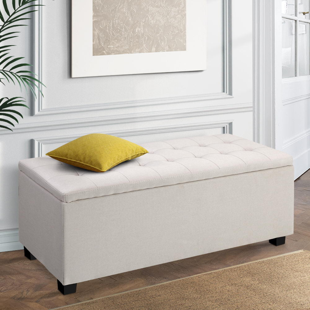 Storage Ottoman Blanket Box 97Cm Linen Beige