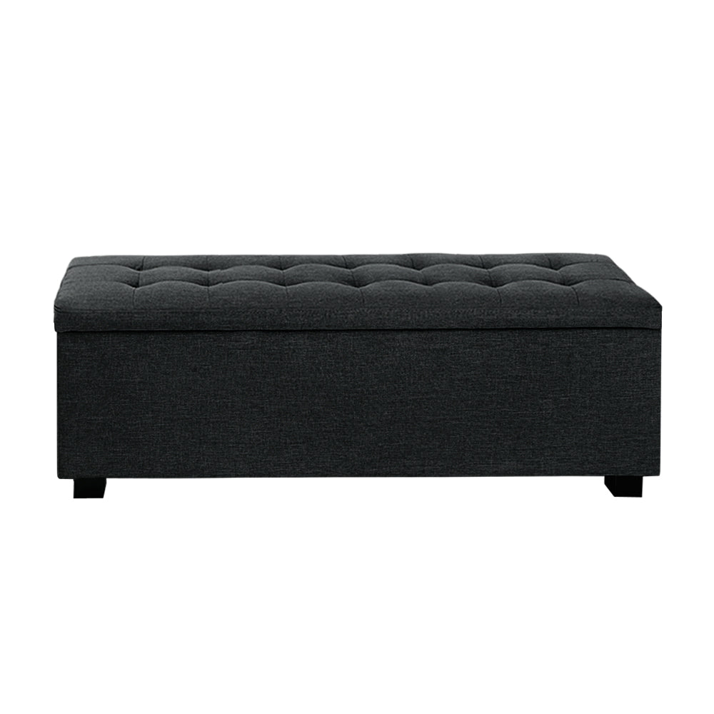 Storage Ottoman Blanket Box 97Cm Linen Charcoal