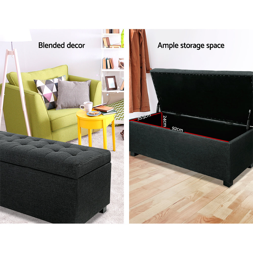 Storage Ottoman Blanket Box 97Cm Linen Charcoal
