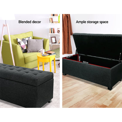 Storage Ottoman Blanket Box 97Cm Linen Charcoal