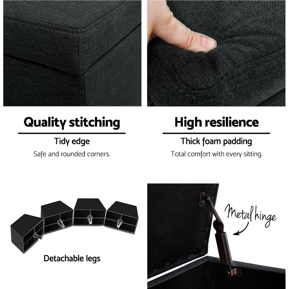 Storage Ottoman Blanket Box 97Cm Linen Charcoal
