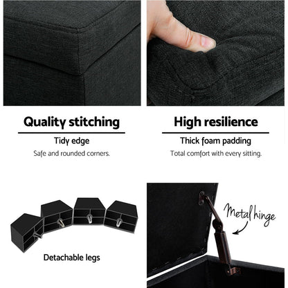 Storage Ottoman Blanket Box 97Cm Linen Charcoal