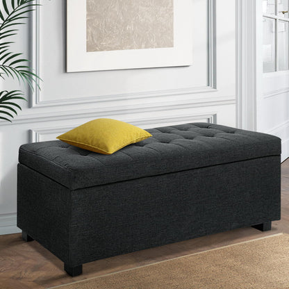 Storage Ottoman Blanket Box 97Cm Linen Charcoal