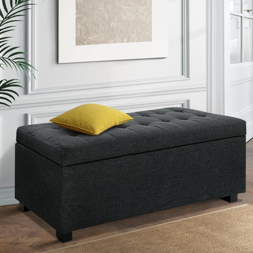 Storage Ottoman Blanket Box 97Cm Linen Charcoal