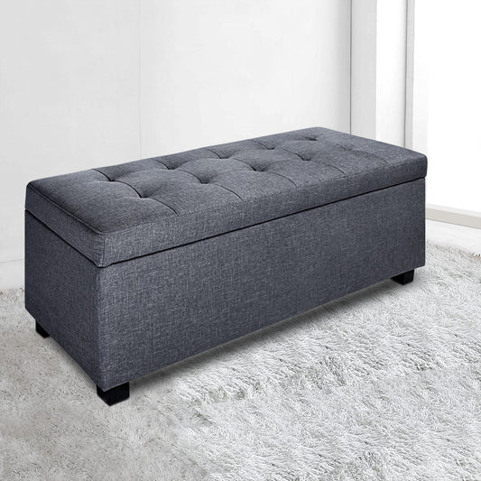 Storage Ottoman Blanket Box 97Cm Linen Grey