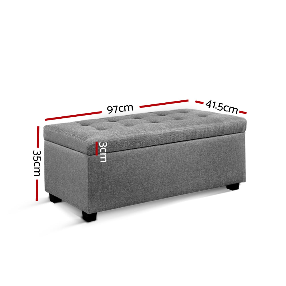 Storage Ottoman Blanket Box 97Cm Linen Light Grey