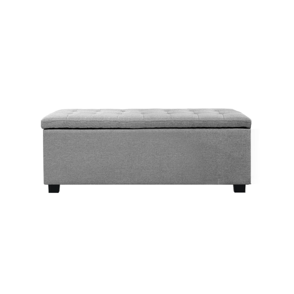 Storage Ottoman Blanket Box 97Cm Linen Light Grey