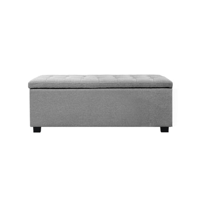 Storage Ottoman Blanket Box 97Cm Linen Light Grey