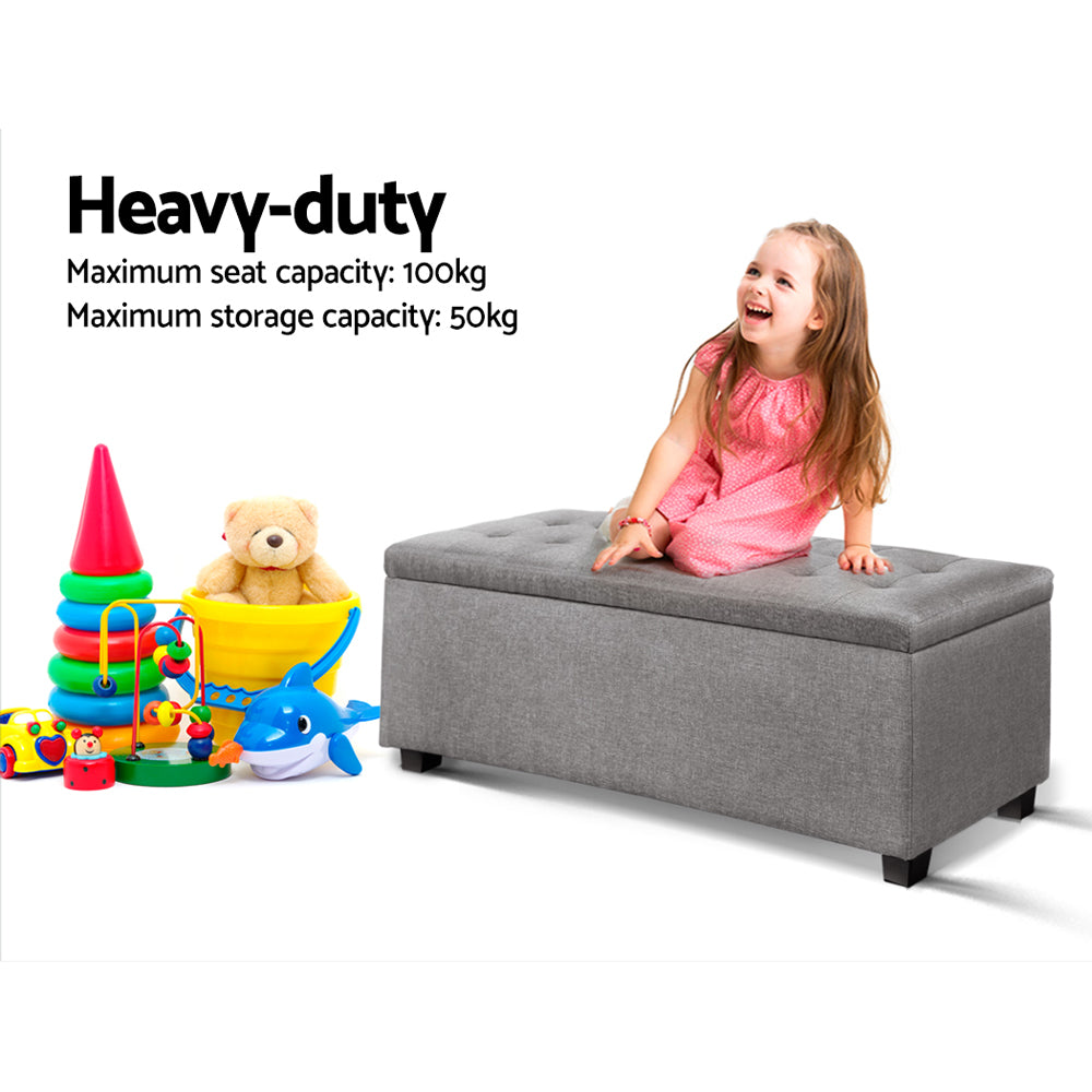 Storage Ottoman Blanket Box 97Cm Linen Light Grey