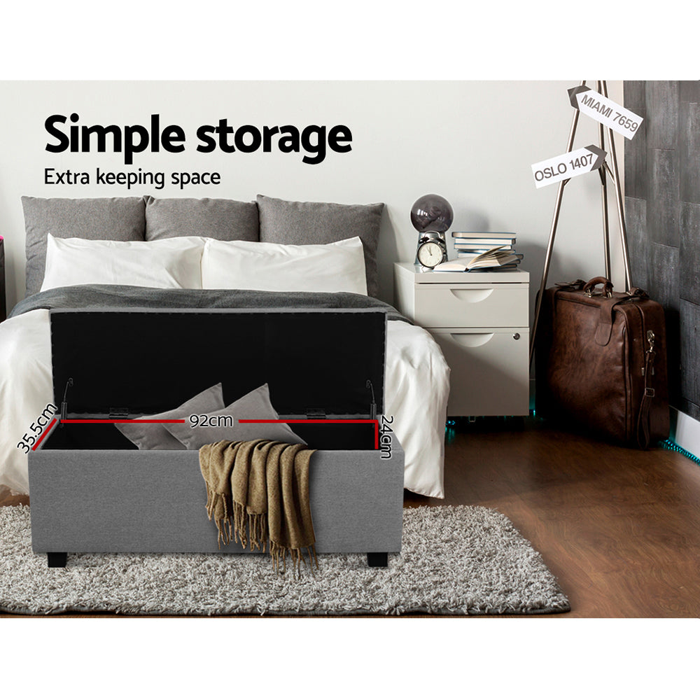 Storage Ottoman Blanket Box 97Cm Linen Light Grey