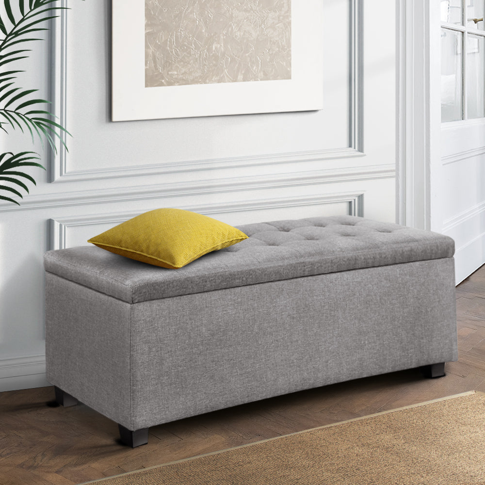 Storage Ottoman Blanket Box 97Cm Linen Light Grey