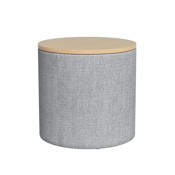  Storage Ottoman Blanket Box 40cm Linen Round Grey