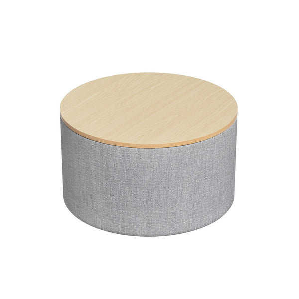  Storage Ottoman Blanket Box 60cm Linen Round Grey