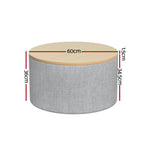 Storage Ottoman Blanket Box 60cm Linen Round Grey