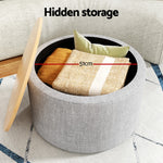 Storage Ottoman Blanket Box 60cm Linen Round Grey