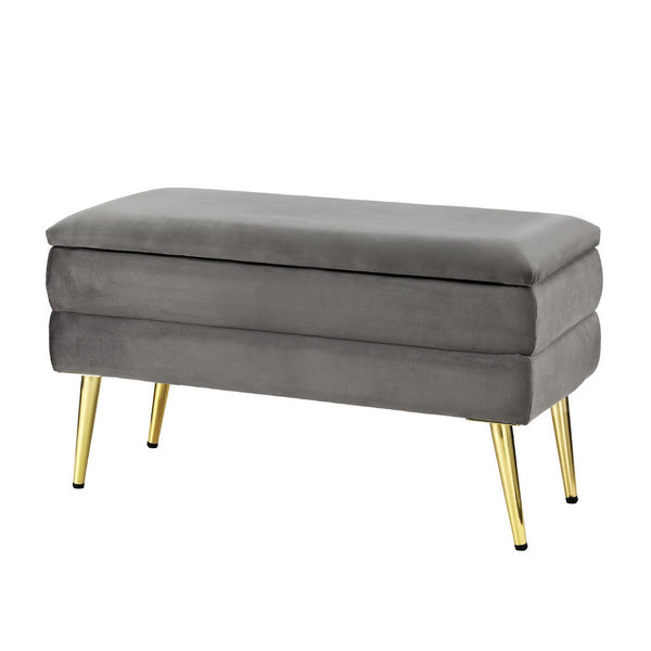  Ottoman Storage Foot Stool Velvet Grey