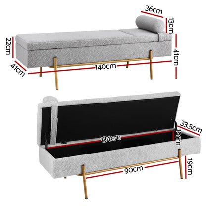 Storage Ottoman Foot Stool Grey 140x48x41cm