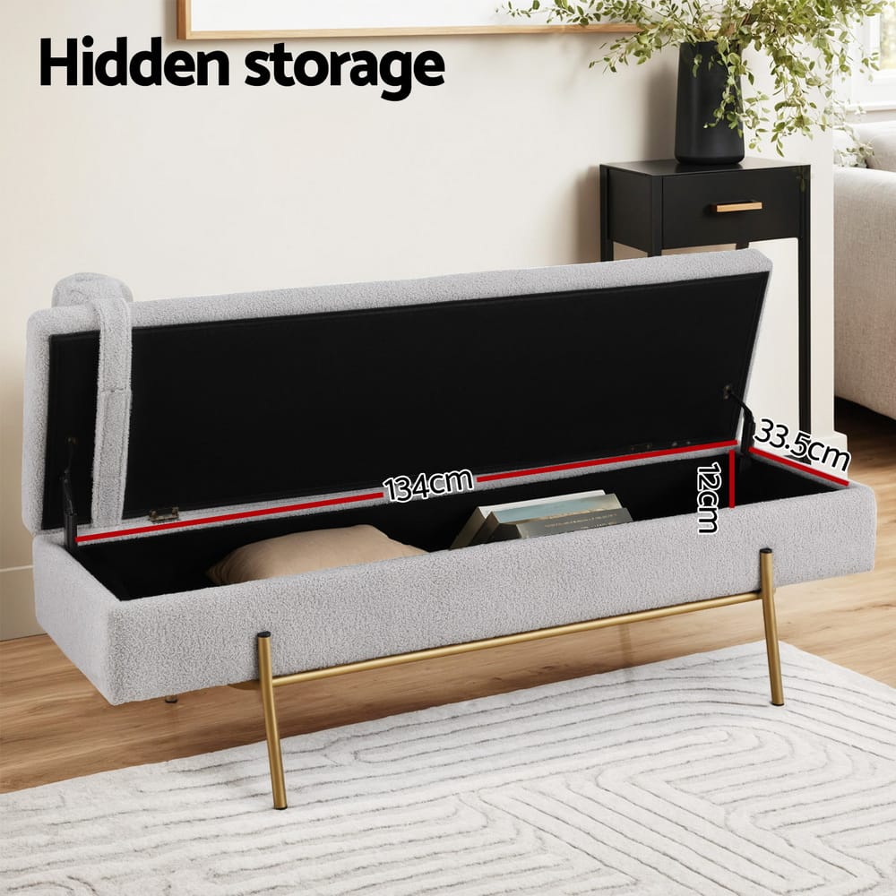Storage Ottoman Foot Stool Grey 140x48x41cm