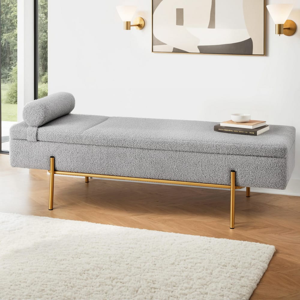 Storage Ottoman Foot Stool Grey 140x48x41cm