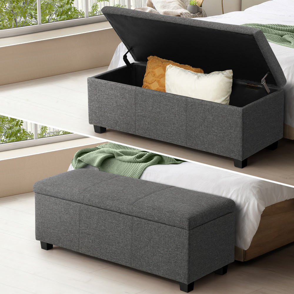 Storage Ottoman Linen Fabric Large
