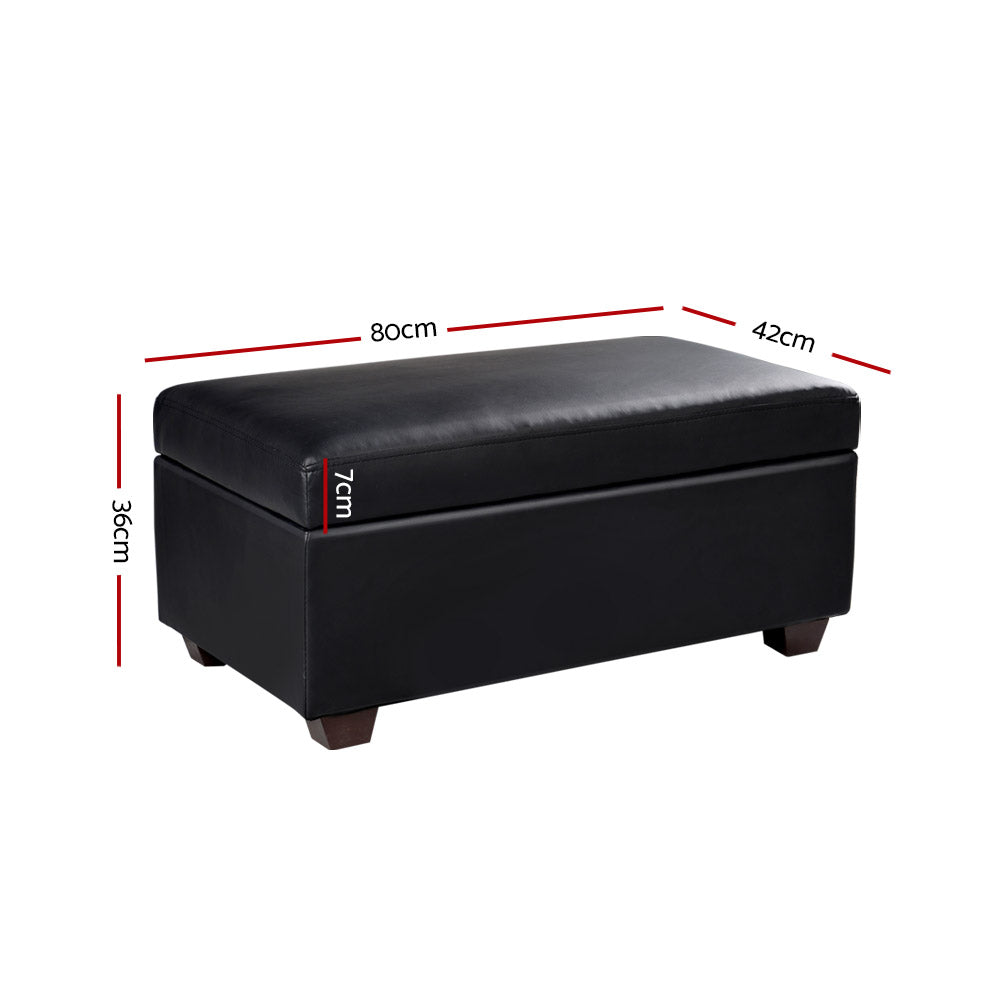 Storage Ottoman Blanket Box 80Cm Leather Black