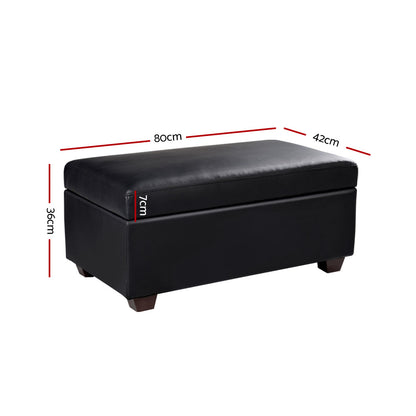 Storage Ottoman Blanket Box 80Cm Leather Black