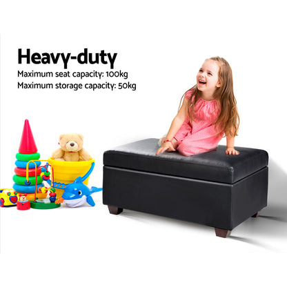 Storage Ottoman Blanket Box 80Cm Leather Black