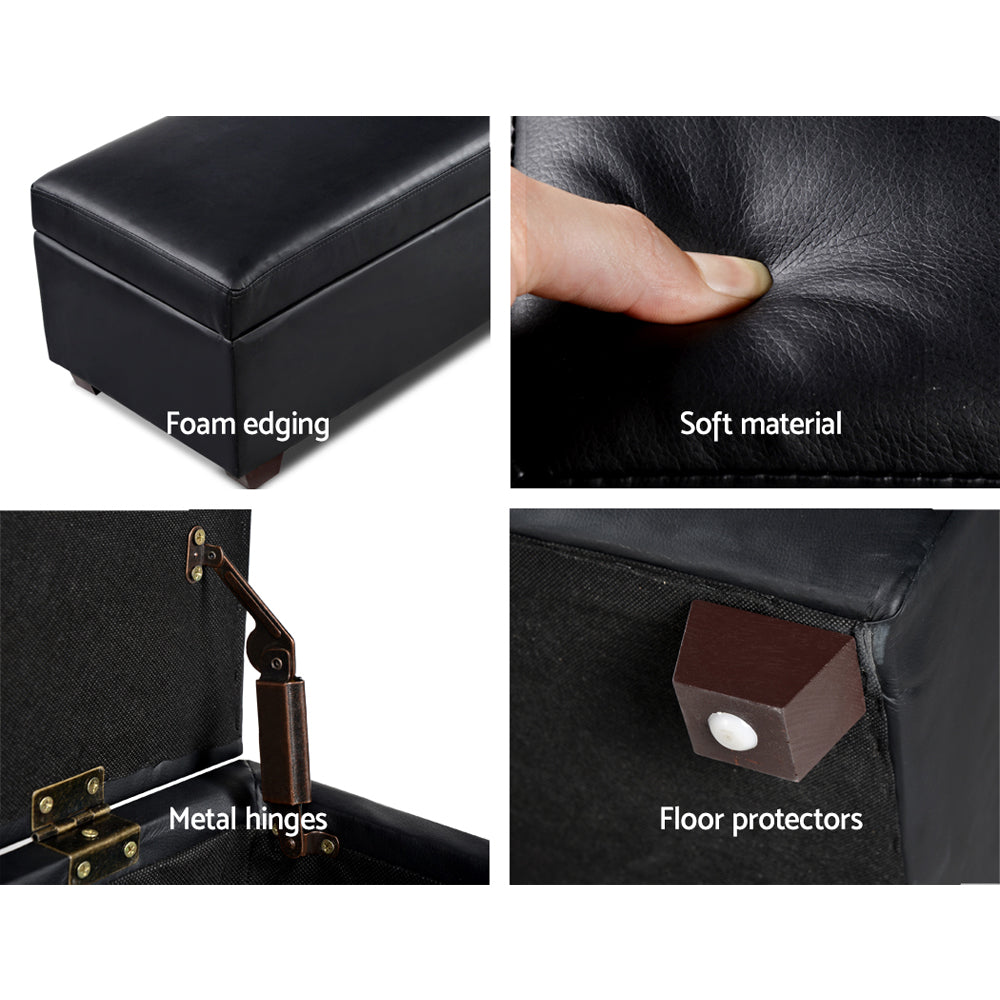 Storage Ottoman Blanket Box 80Cm Leather Black