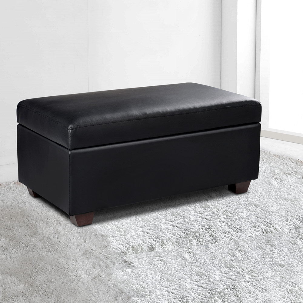 Storage Ottoman Blanket Box 80Cm Leather Black