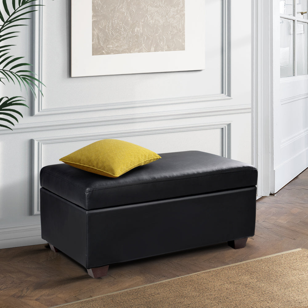 Storage Ottoman Blanket Box 80Cm Leather Black