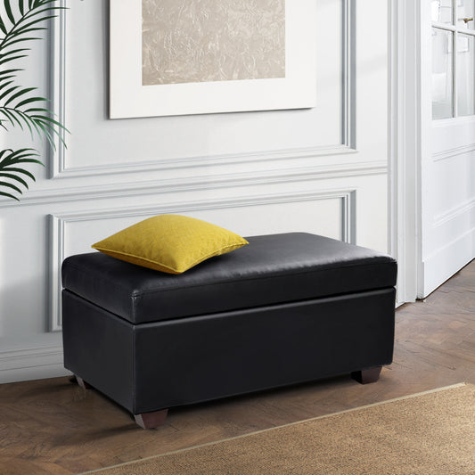 Storage Ottoman Blanket Box 80Cm Leather Black