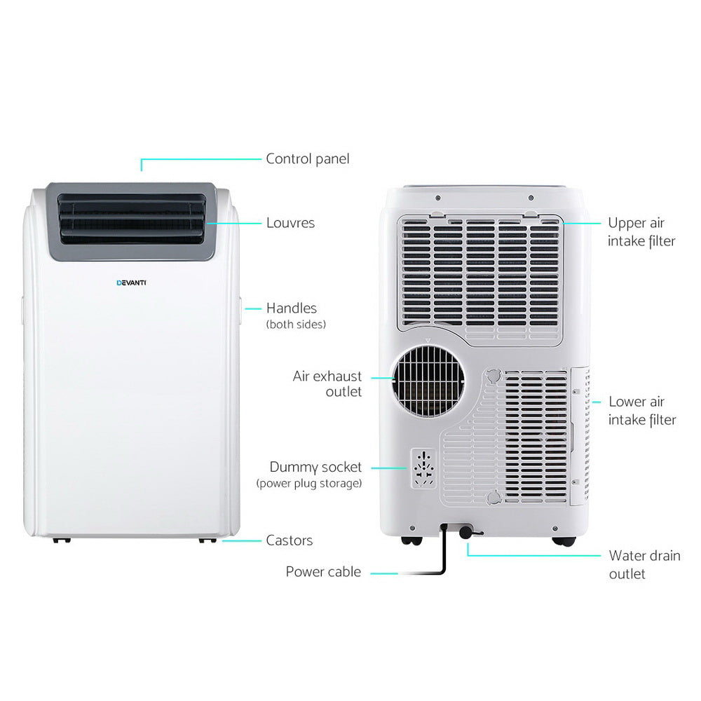 Devanti Portable Air Conditioner Cooler Fan Dehumidifier - White