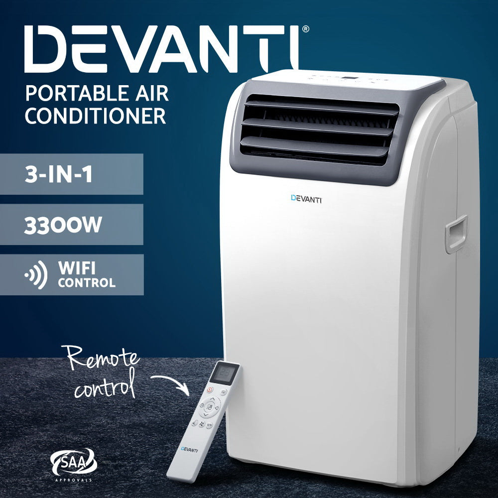 Devanti Portable Air Conditioner Cooler Fan Dehumidifier - White