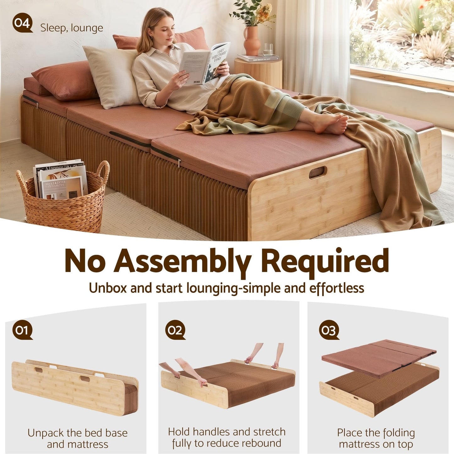 Folding Bed Frame Brown 300kg 200x120cm