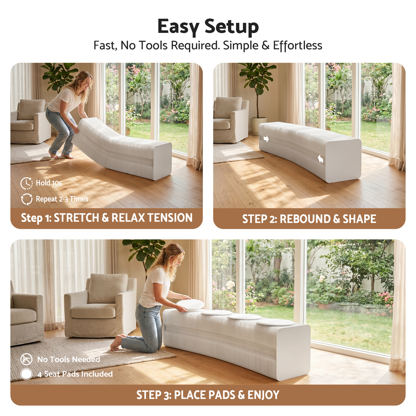 Accordion Folding Bench 4 Seat PU Cushions | HomeAndLiving - 6