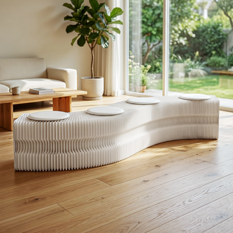 Accordion Folding Bench 4 Seat PU Cushions | HomeAndLiving